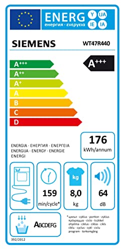 Siemens WT47R440 Wärmepumpentrockner für 8 kg Wäsche, iQ500, A+++, 176 kWh/Jahr, speedPack, autoDry, Outdoor-Programm, Weiß - 8