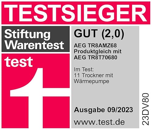 AEG TR8AMZ68 Wärmepumpentrockner / Serie 8000 mit AbsoluteCare / Testsieger der Stiftung Warentest / 8,0 kg / A+++ / energiesparend / Mengenautomatik / Knitterschutz / Schontrommel / weiß - 15