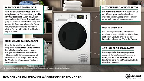 Bauknecht T M11 9X3EY DE Trockner 9 kg/ActiveCare-Technologie/Leichte und schnelle Reinigung dank AutoCleaning-Filter/Bügelleicht-Programm/Wolle-Programm/Knitterschutz/Startzeitvorwahl Weiß - 2