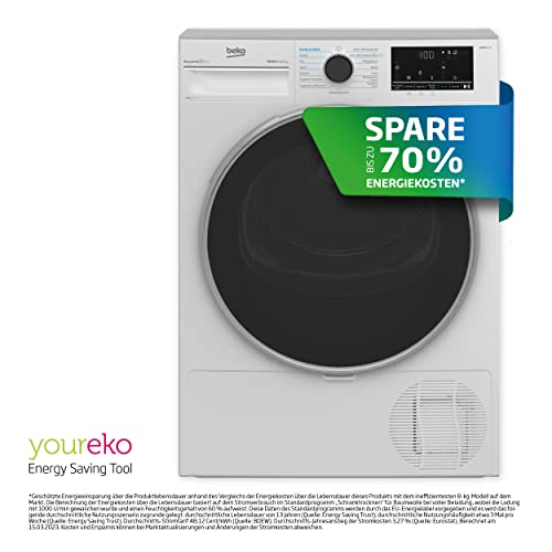 Beko B5T4824IF bPRO 500 Wäschetrockner, 8 kg, Frontlader Wärmepumpentrockner, allergikergeeignet, 15 Programme, Dampffunktion, Knitterschutz, Silent-Programm, AquaWave Schontrommel, Weiß - 3