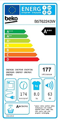 Beko B5T62243W Wäschetrockner 8 kg, Frontlader Wärmepumpentrockner, Allergikergeeignet, 14 Programme, IronFinish, Digitales Display, Bluetooth & WiFi, Weiß - 8