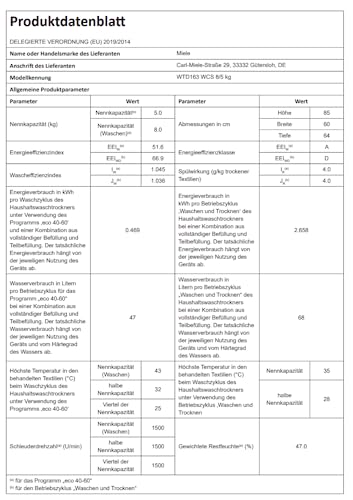 Miele WTD 163 WCS WT1 Waschtrockner – Mit Schontrommel, PerfectCare-Technologie, ProfiEco Motor und WLAN-Vernetzung – 8 kg waschen und 5 kg trocknen – Energieklasse D - 9