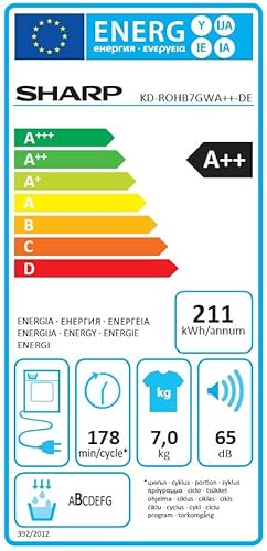 Sharp KD-ROHB7GWA++-DEWärmepumpentrockner / A++ / 7 kg / 15 Programme inkl. 20 min Kurzprogramm / BubbleDrum-Schontrolmmel mit LED-Trommelbeleuchtung / Ablaufschlauch / Weiß - 8